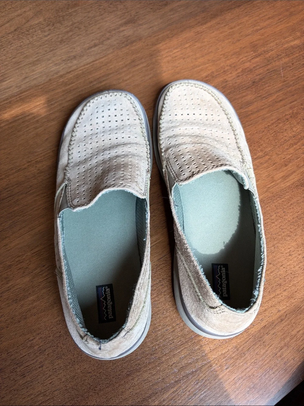 Patagonia Men's Perforated Slip-On Loafers in Beige and Light Green